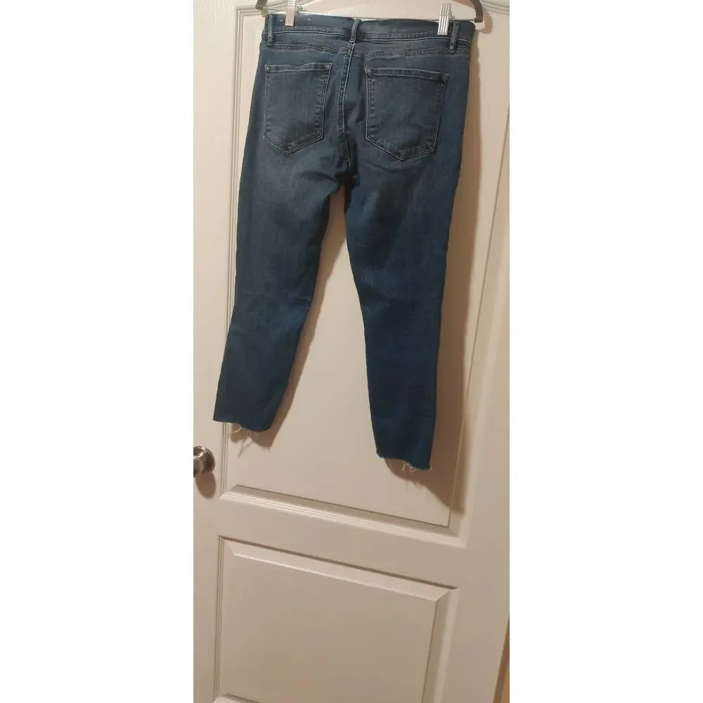 Ann Taylor LOFT Skinny Ankle Raw Hem Dark Wash Jeans Size 6 Denim Casual Boho